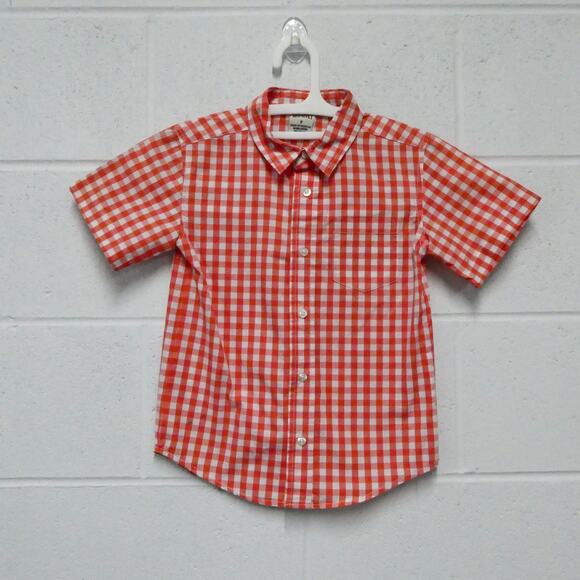 Red Rivet Boys 7 Orange Plaid Button‎ up Short Sleeve Shirt Top - Picture 2 of 7